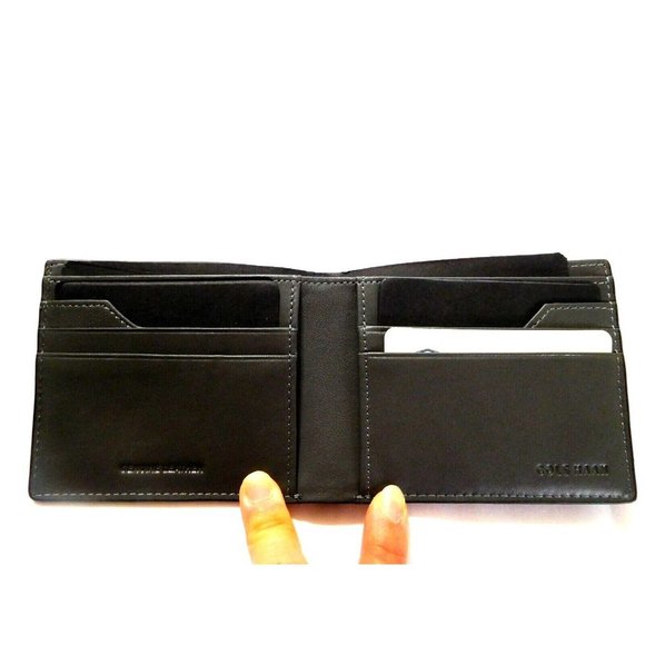 BLACK GREY COLE HAAN Bi fold Mens Wallet Men Leather NEW Credit Card Holder - Picture 2 of 8